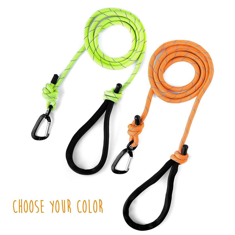 6 Foot Long Dog Harness Leash , Premium Climbers Rope Dog Leash With Reflective Stitching